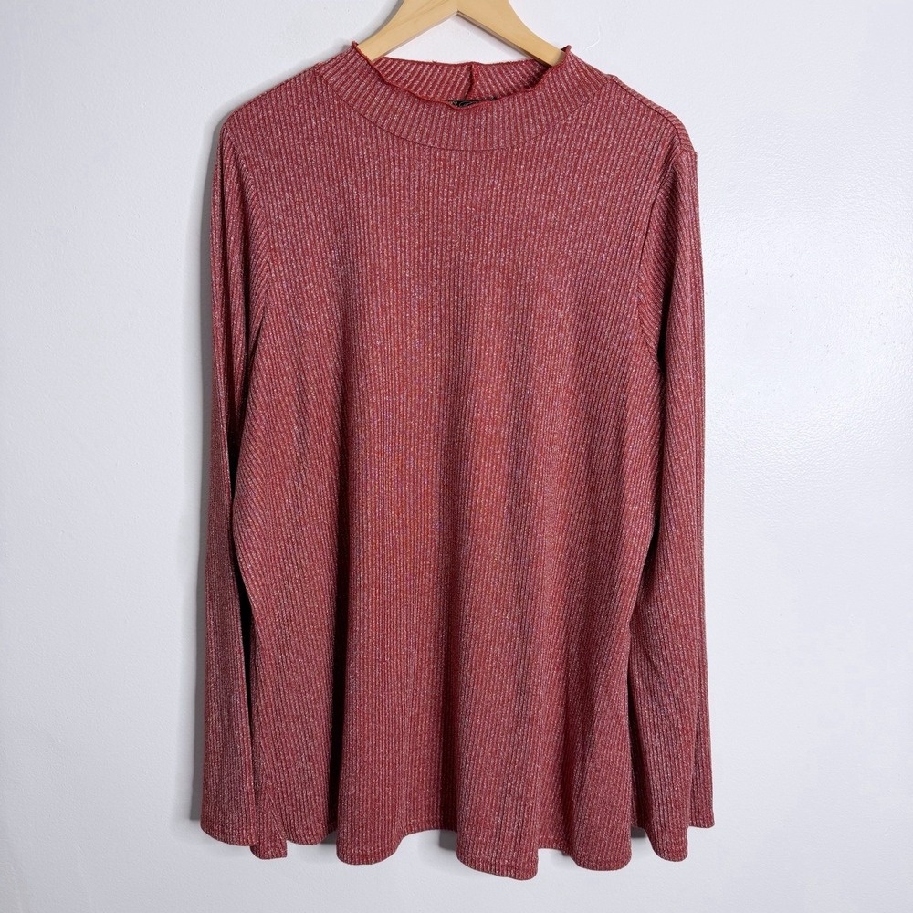 DG2 Diane Gilman Mock Neck Ribbed Pullover 3X Shimmery Bell Sleeves Casual NWT